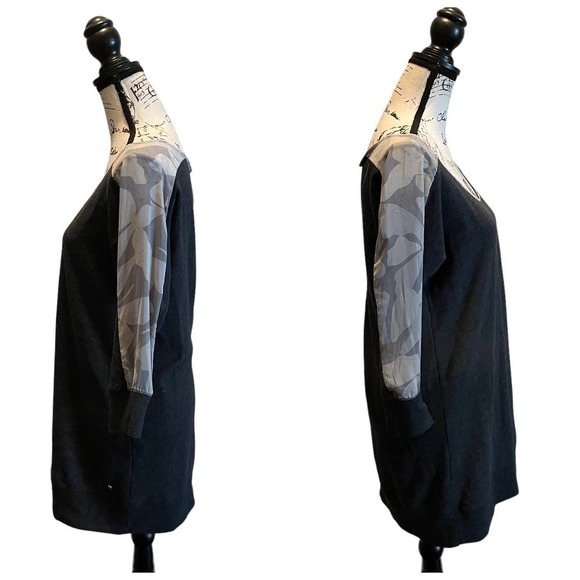 VS Victoria's Secret Tunic Sweatshirt Gray Medium Scoop Neck 3/4 Sleeve Camo - Picture 3 of 8